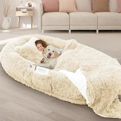 Oversized Grey Memory Foam Dog Bed with Pillow