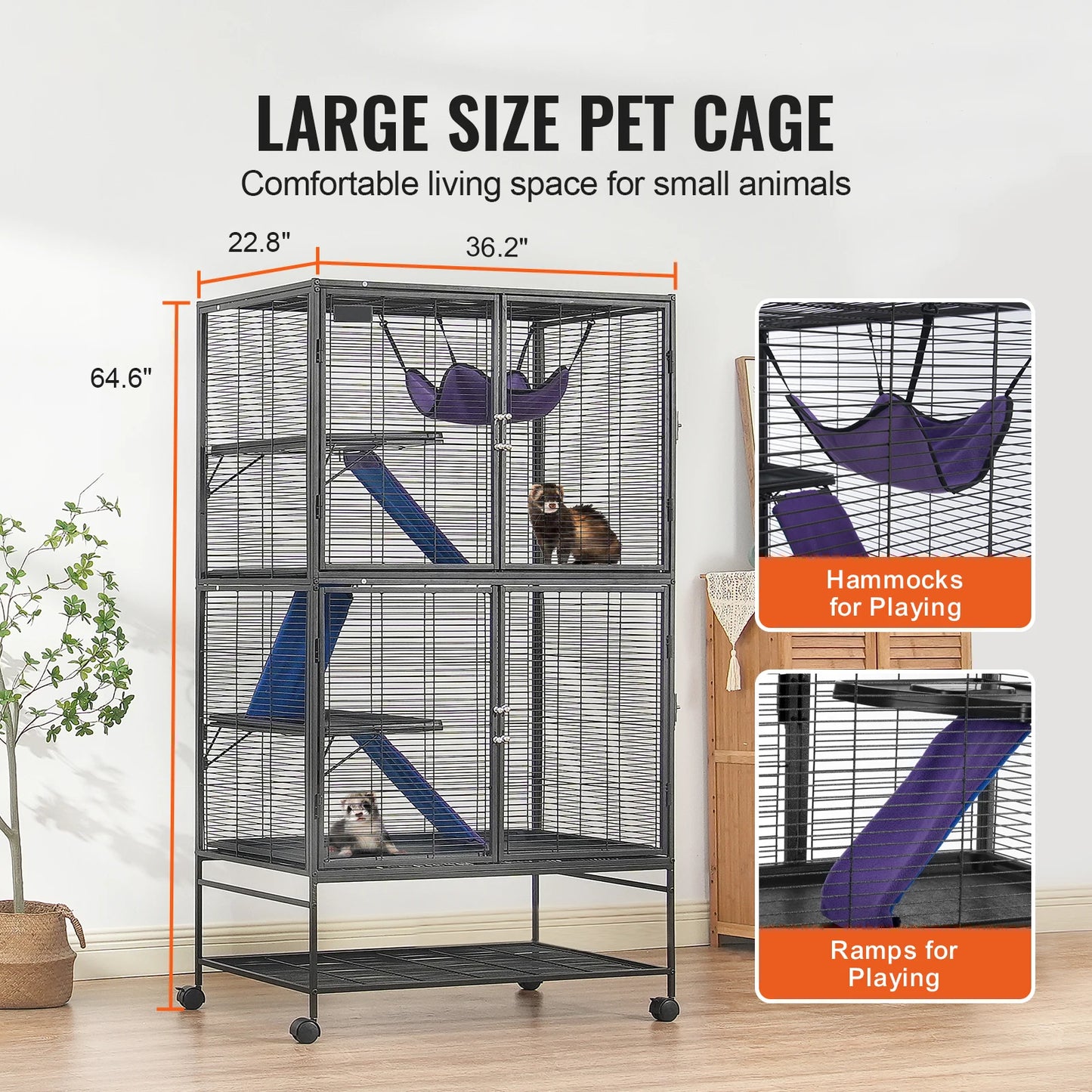 64.6" Rolling Metal Cage Large 4-Tier