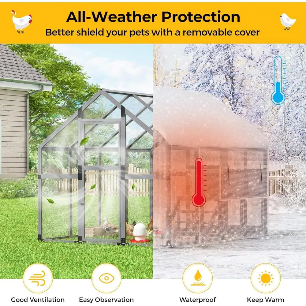 Large Outdoor Chicken Coop with Insulation, Waterproof Cover