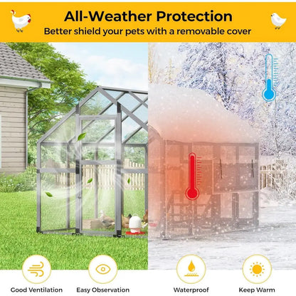 Large Outdoor Chicken Coop with Insulation, Waterproof Cover
