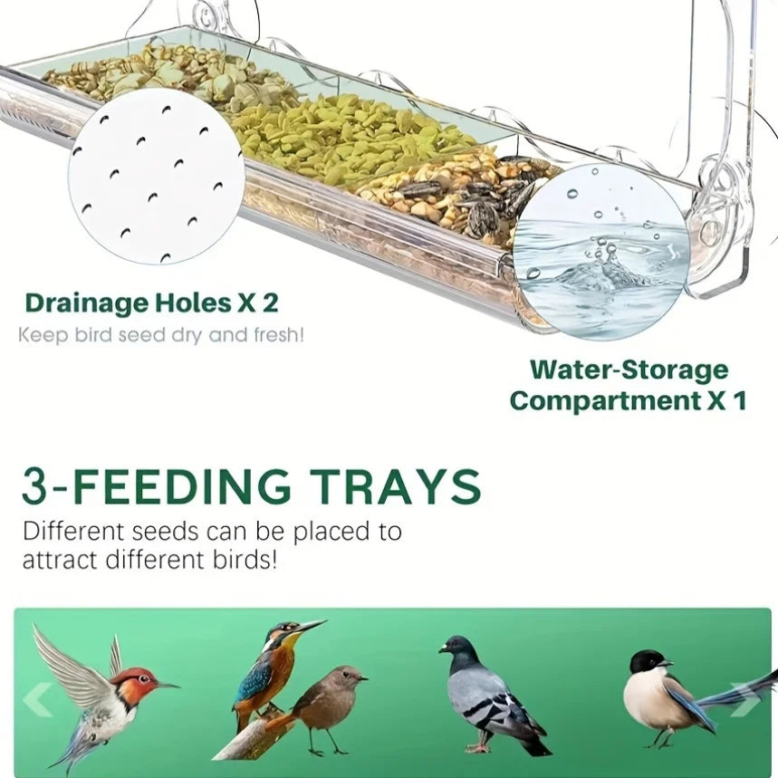Indestructible Large Window Bird Feeder Super Strong Adhesive Hooks
