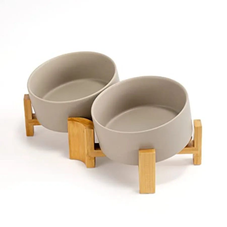15° Slanted Ceramic Bowl with Wooden Stand