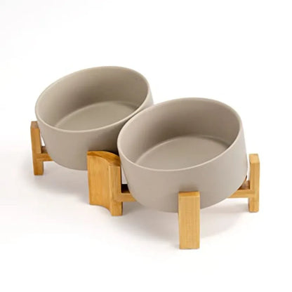 15° Slanted Ceramic Bowl with Wooden Stand