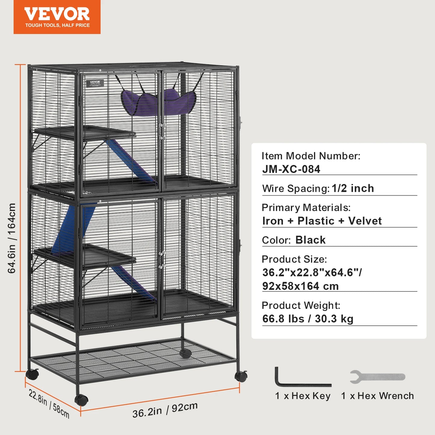 64.6" Rolling Metal Cage Large 4-Tier