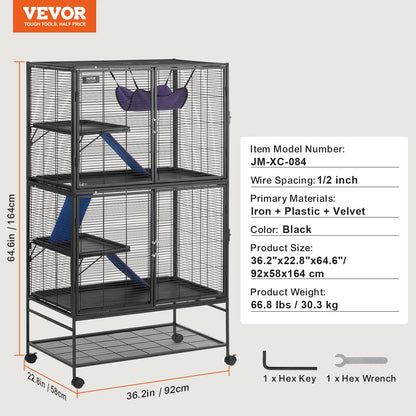 64.6" Rolling Metal Cage Large 4-Tier