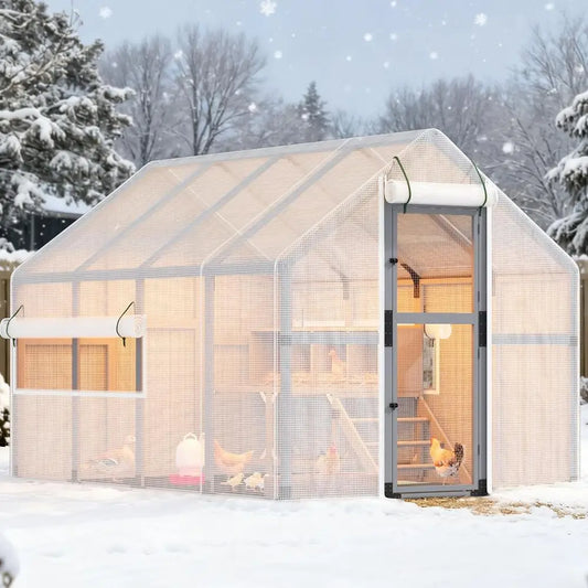 Large Outdoor Chicken Coop with Insulation, Waterproof Cover