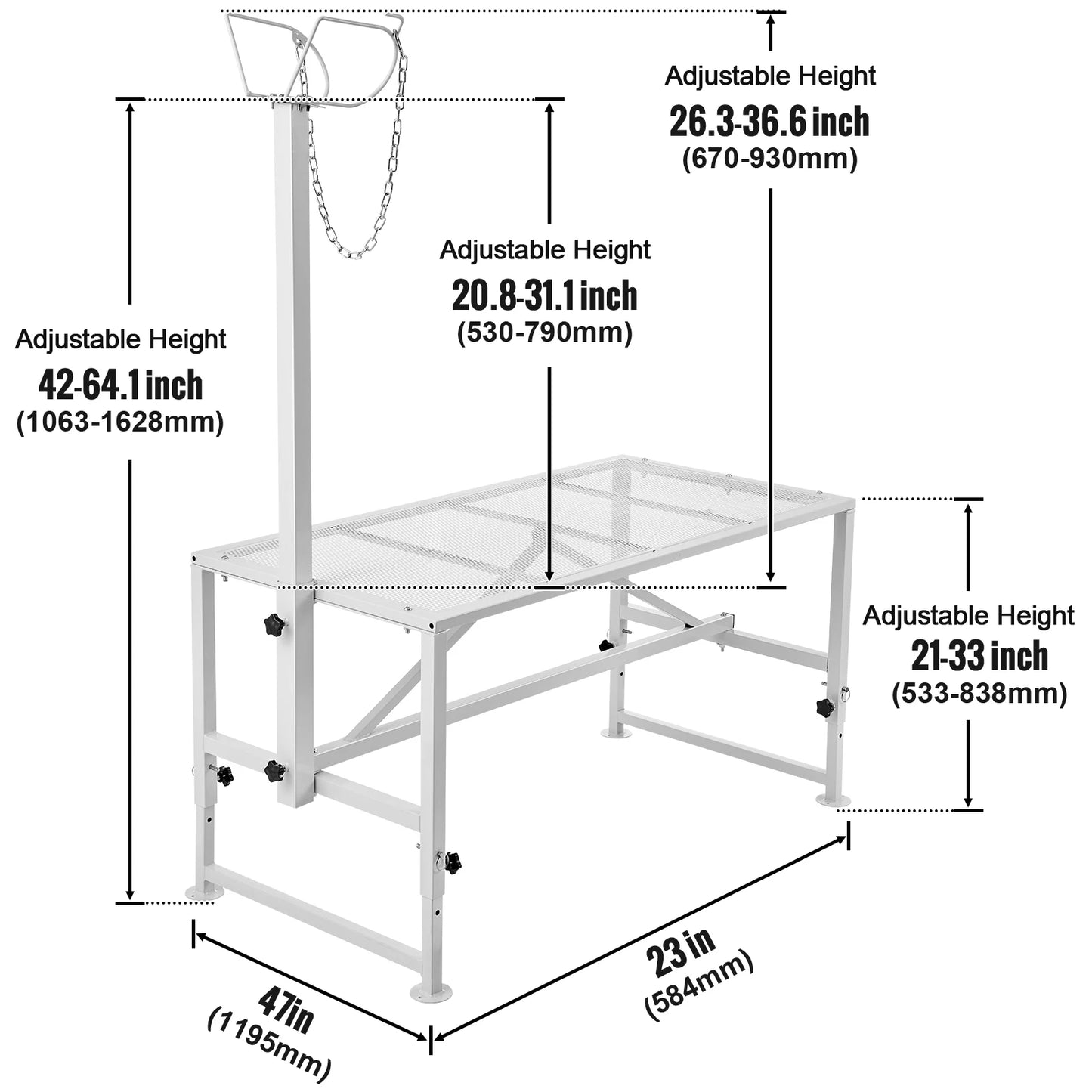 51x23in Livestock Stand 21" to 33" Adjustable Height White
