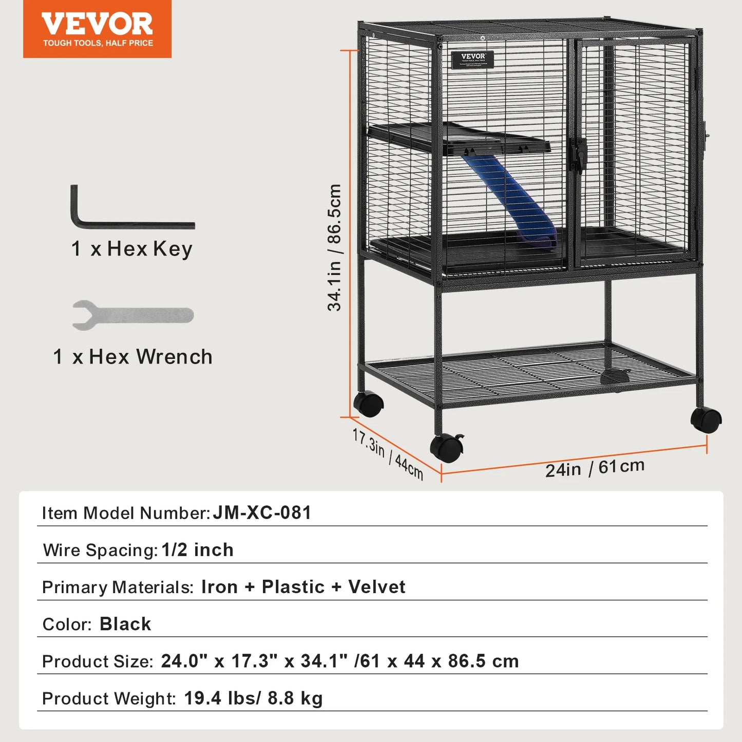 64.6" Rolling Metal Cage Large 4-Tier