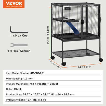 64.6" Rolling Metal Cage Large 4-Tier