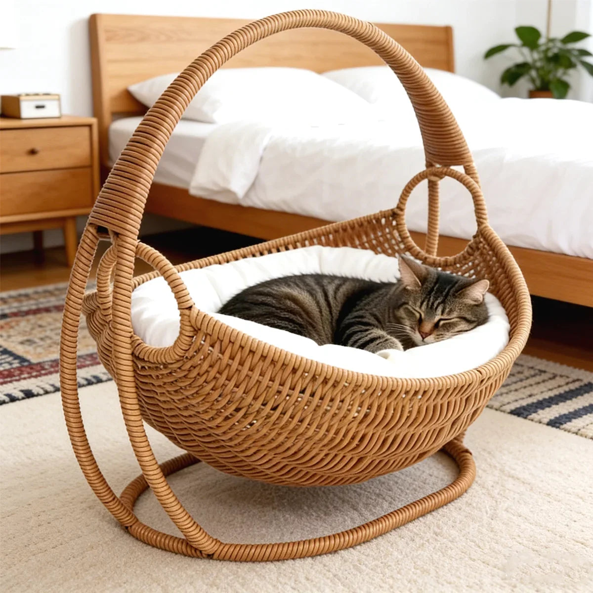 Faux-Woven Cat Bed Nest Cat Basket Cats Swing Hammock Waterproof Indoor Pet House Semi-Enclosed Cave Bed Pet Accessories Toys