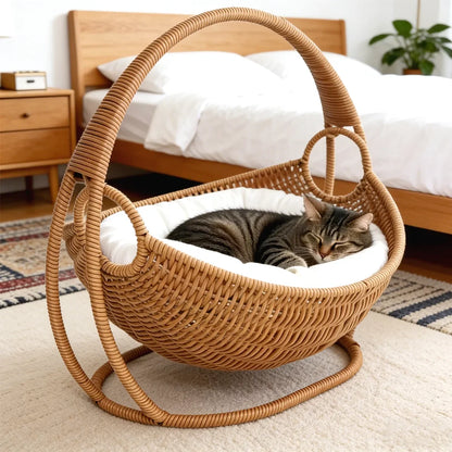 Faux-Woven Cat Bed Nest Cat Basket Cats Swing Hammock Waterproof Indoor Pet House Semi-Enclosed Cave Bed Pet Accessories Toys