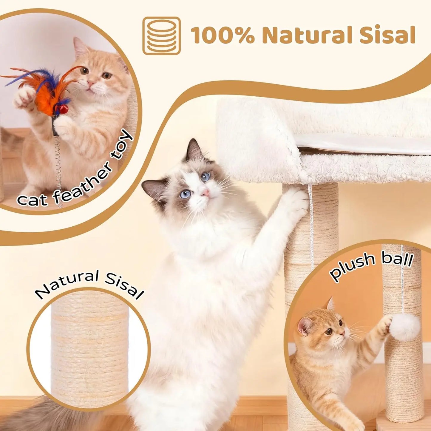5-in-1 Small Wooden Cat Tree Tower,16.5''H Bed