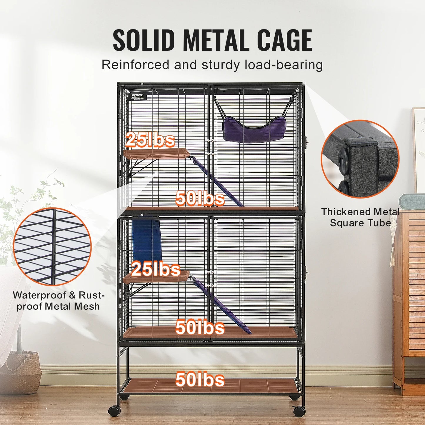 64.6" Rolling Metal Cage Large 4-Tier