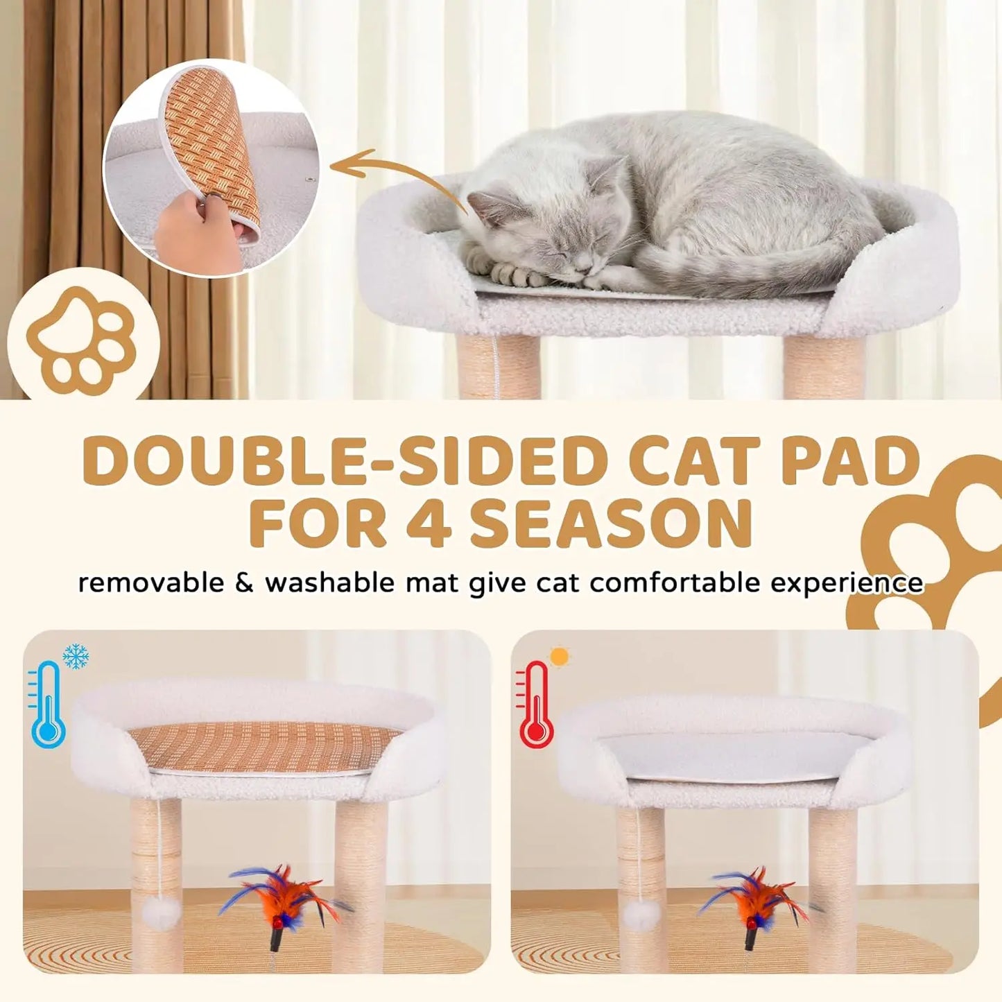 5-in-1 Small Wooden Cat Tree Tower,16.5''H Bed