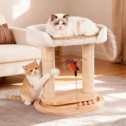 5-in-1 Small Wooden Cat Tree Tower,16.5''H Bed