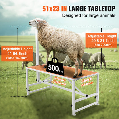 51x23in Livestock Stand 21" to 33" Adjustable Height White