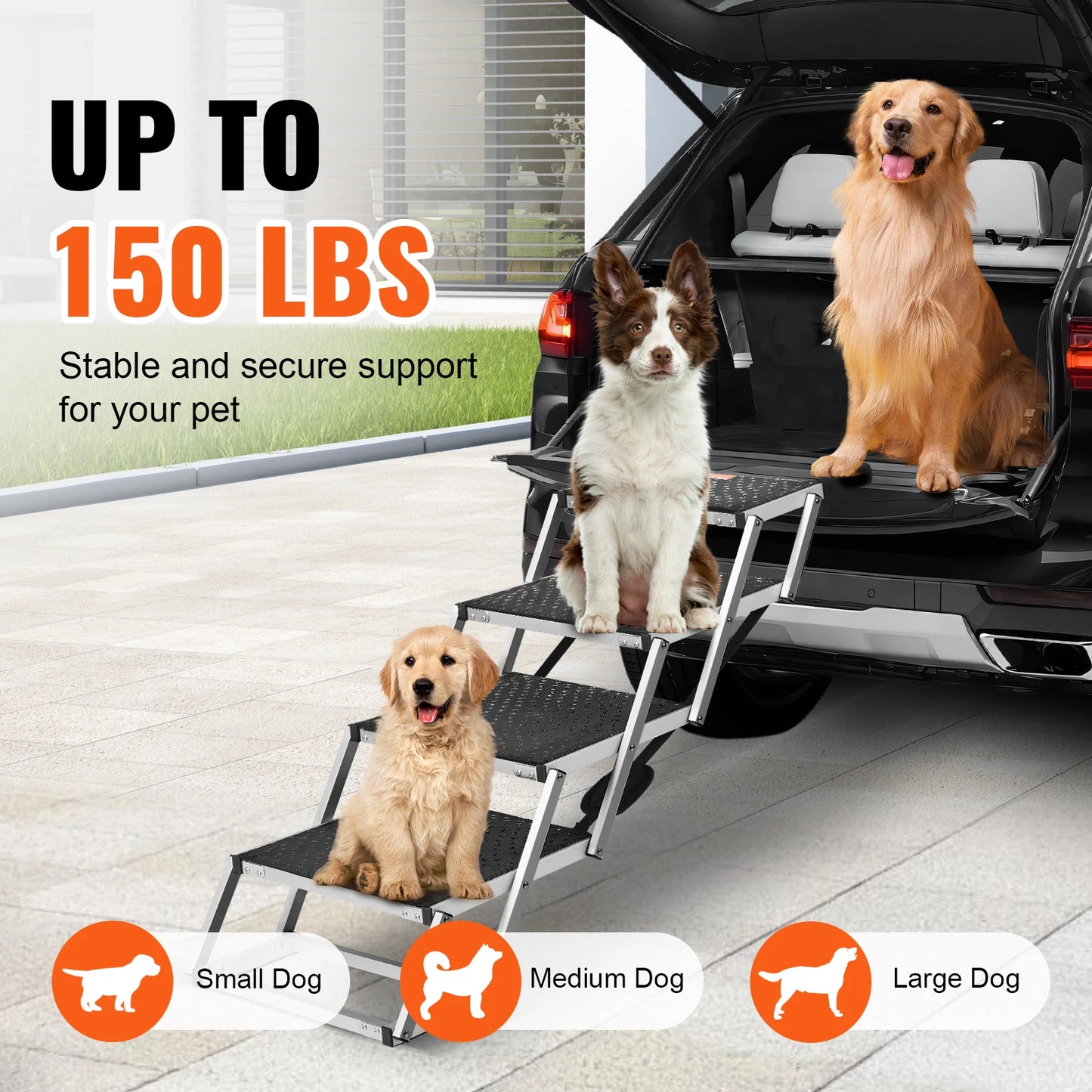 Wide Dog Car Steps Folding Portable Pet Steps 150 lbs