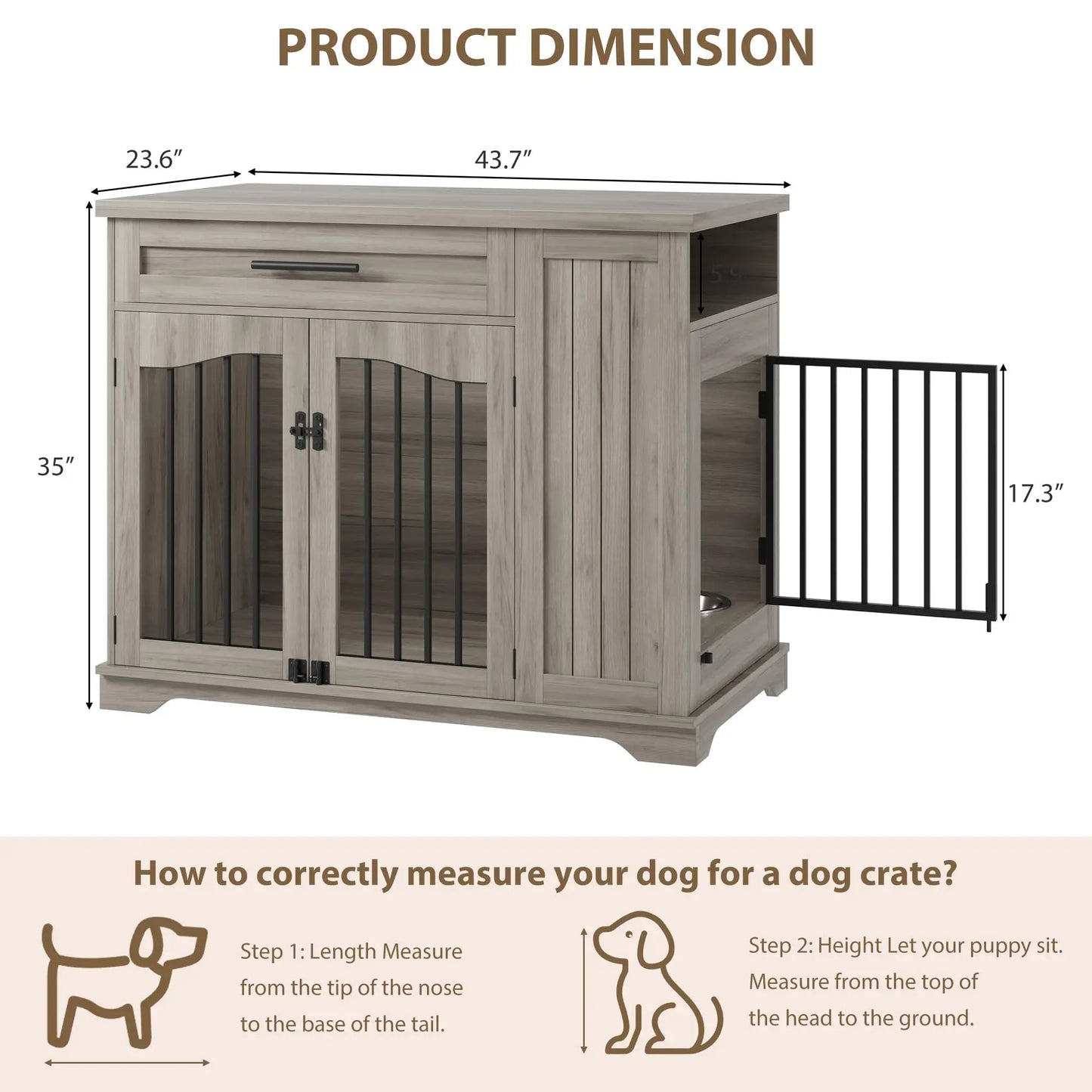 44 Inch Dog Crate Side Storage & Built-in Feeding Station