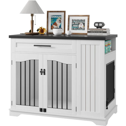 44 Inch Dog Crate Side Storage & Built-in Feeding Station