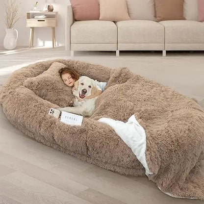 Oversized Grey Memory Foam Dog Bed with Pillow