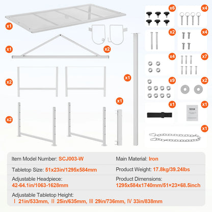 51x23in Livestock Stand 21" to 33" Adjustable Height White
