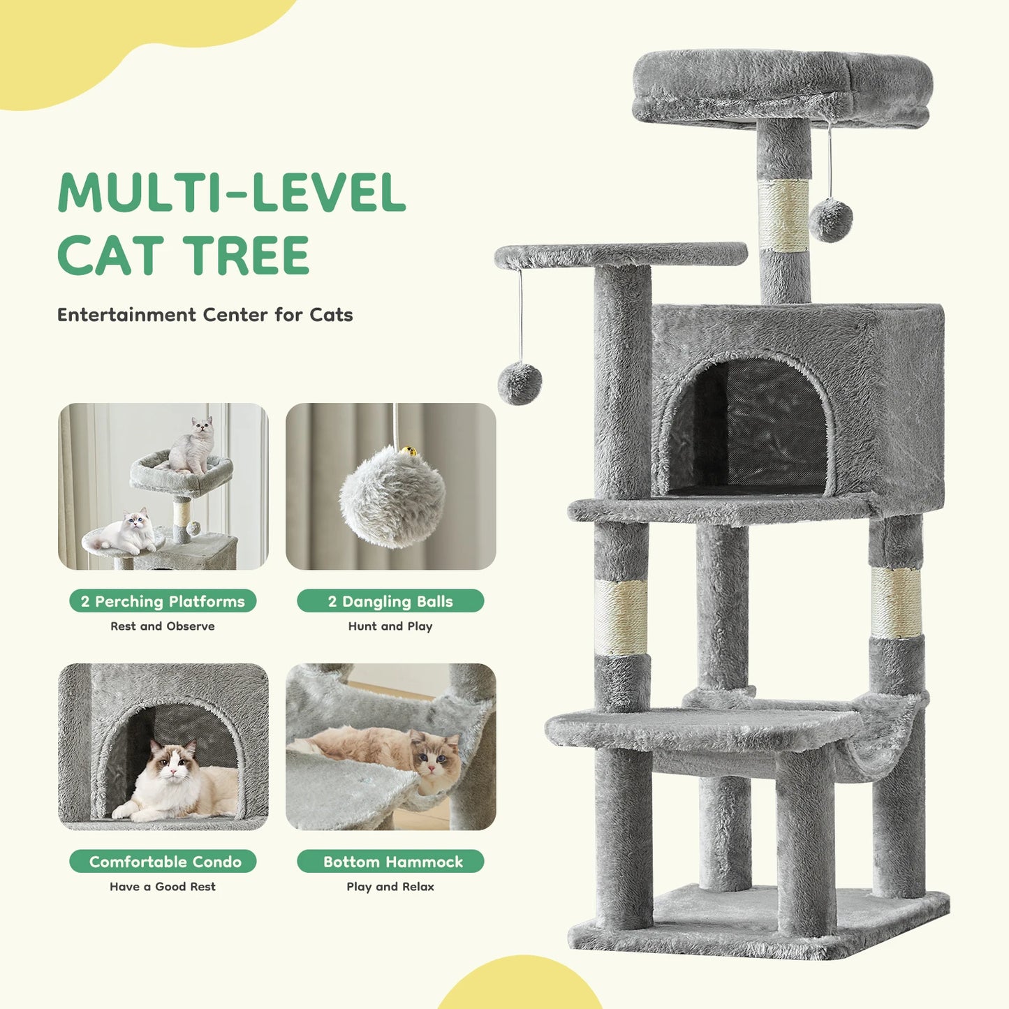 44In Cat Tree Tall Multi-Cat Tower Natural Sisal