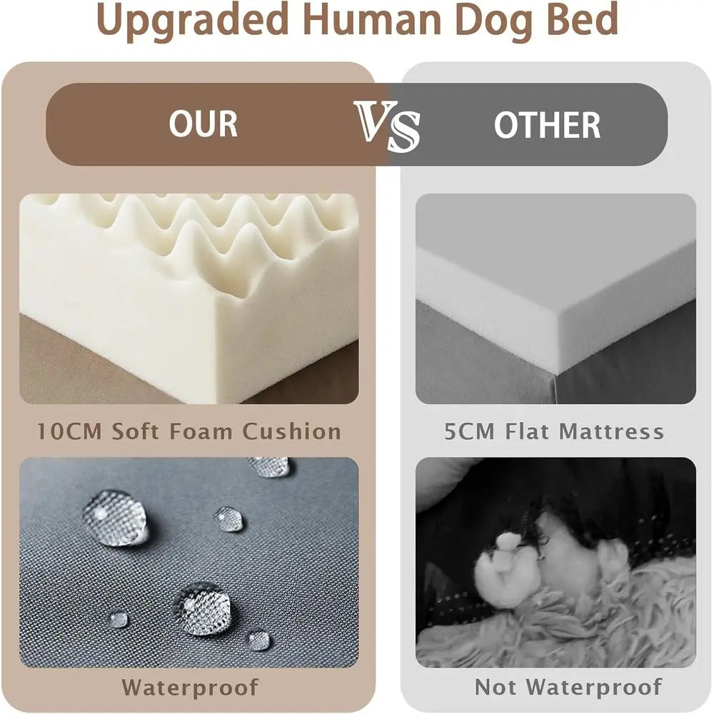 Oversized Grey Memory Foam Dog Bed with Pillow