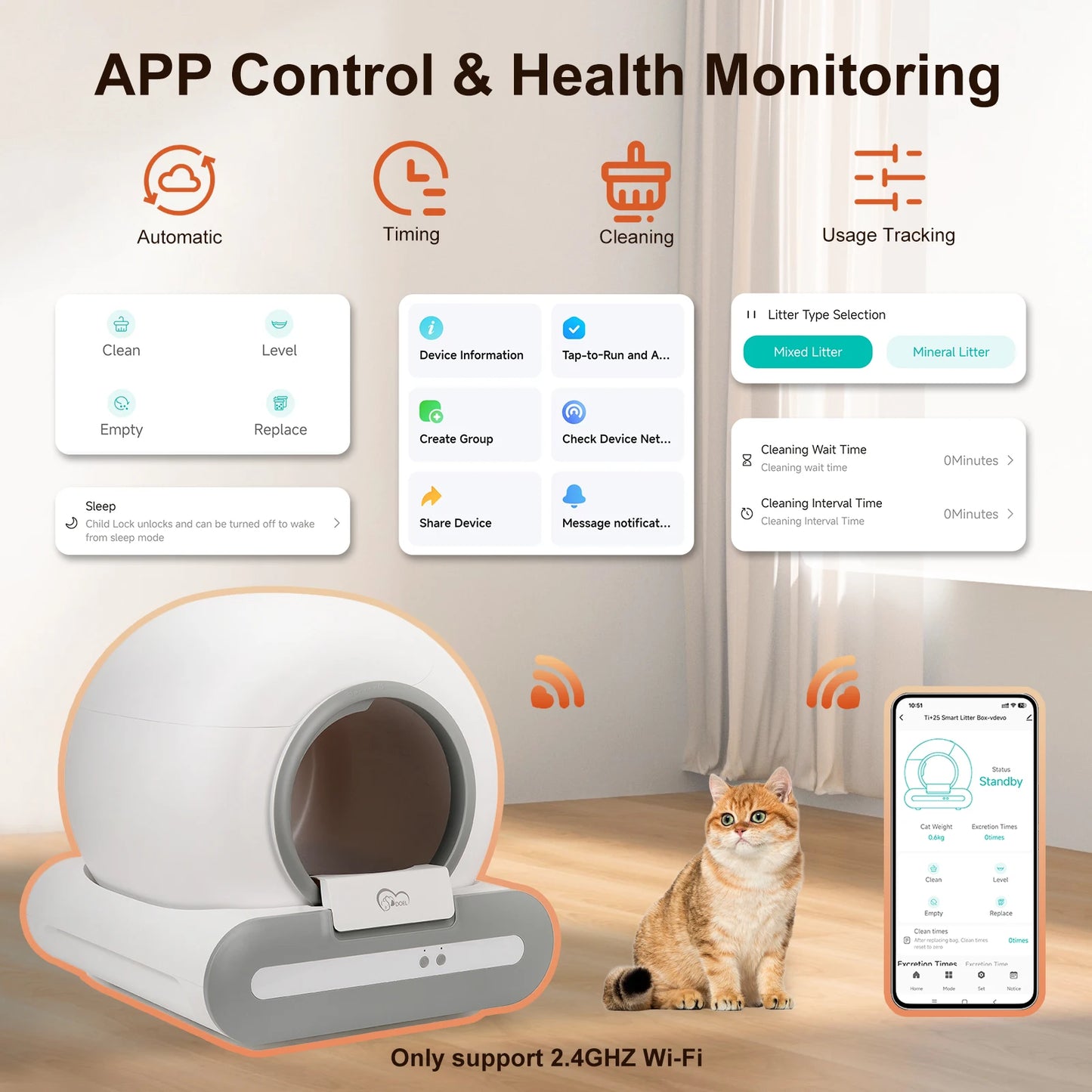 Self-Cleaning Cat Litter Box App Control,