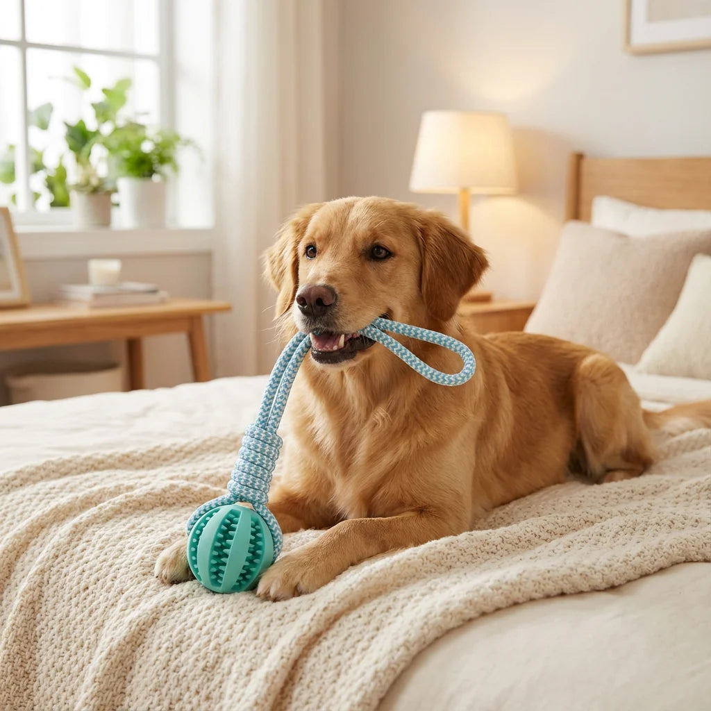 Cotton Rope & Rubber Dog Chew Ball,