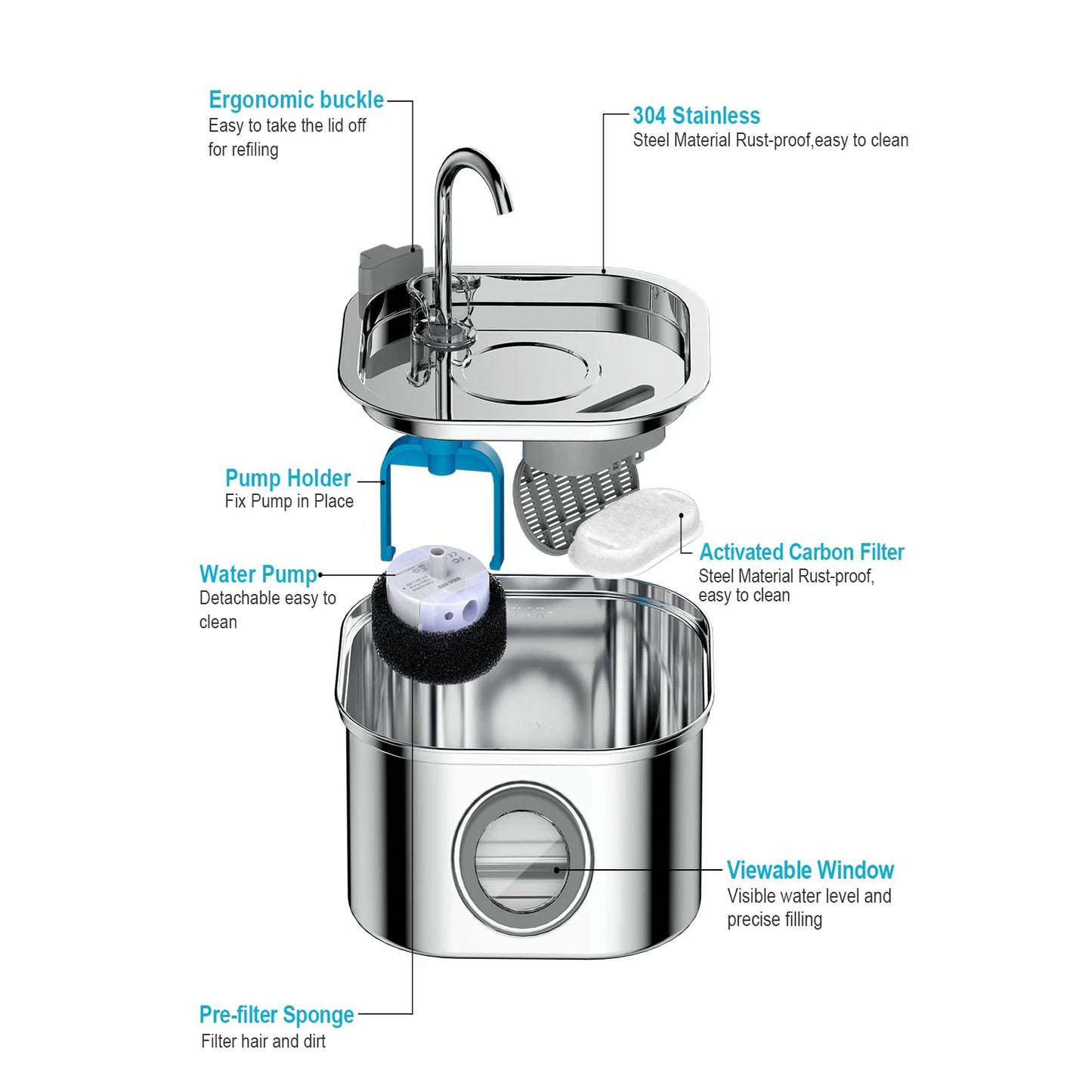 3.2L Stainless Steel Pet Water Feeder Auto  Fountain