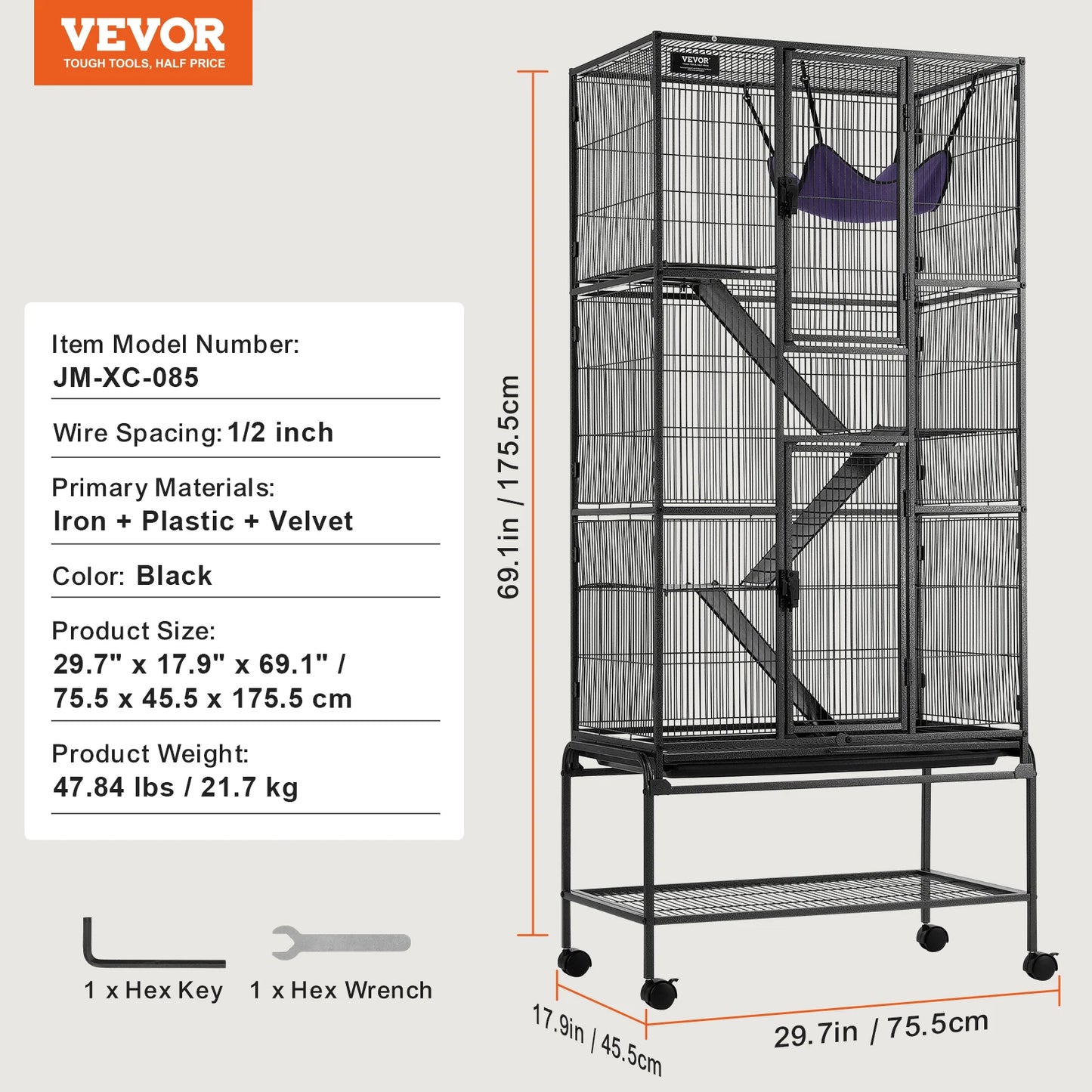 64.6" Rolling Metal Cage Large 4-Tier