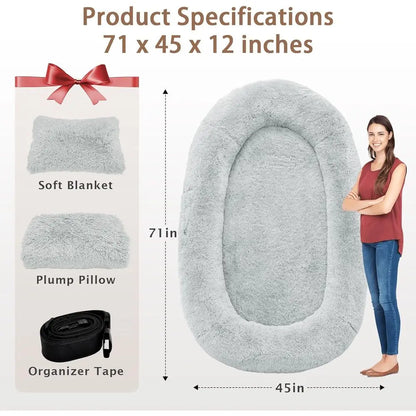 Oversized Grey Memory Foam Dog Bed with Pillow