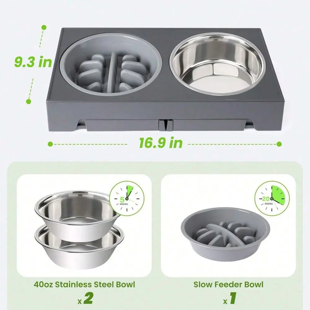 5 Adjustable Heights, slow feeder