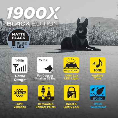 1900X Black Edition E-Collar - 1 Mile Range, Rechargeable