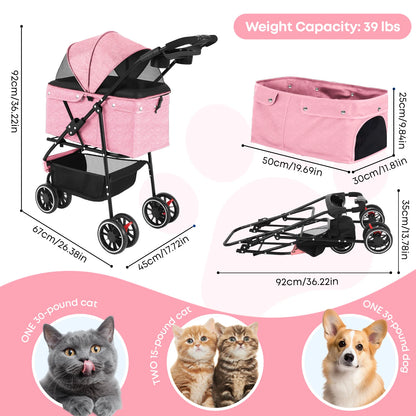 Pet Stroller For Small  Dogs & Cats  Foldable